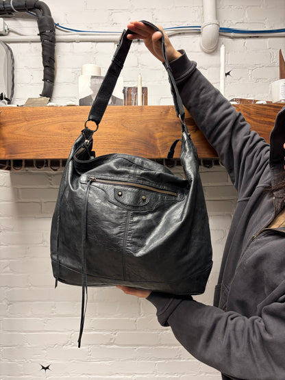 Balenciaga ‘Courrier XL’ Black Lambskin Leather Crossbody Messenger Bag