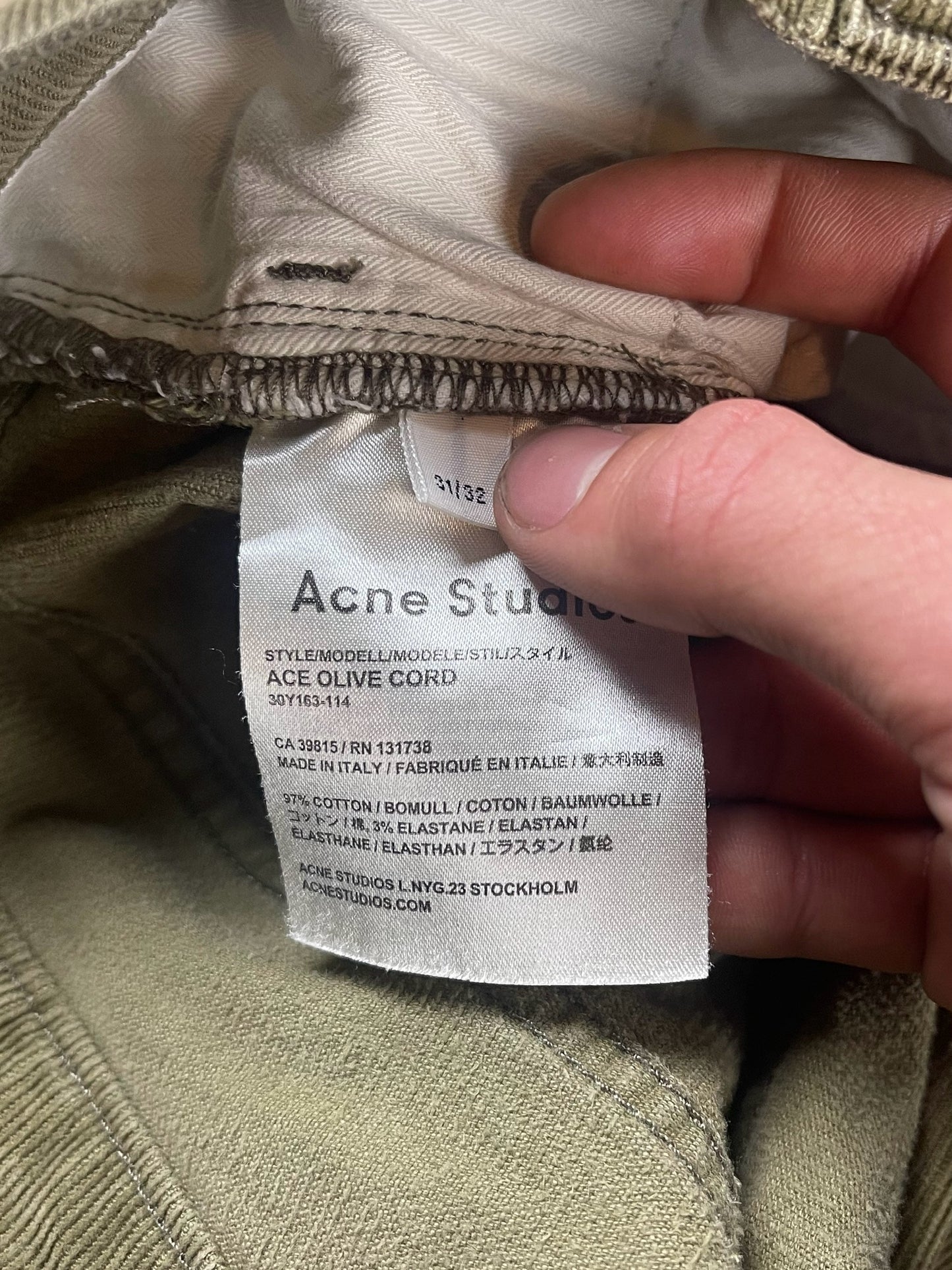 Acne Studios ‘Ace Olive Cord’ Corduroy Slim Straight Pants