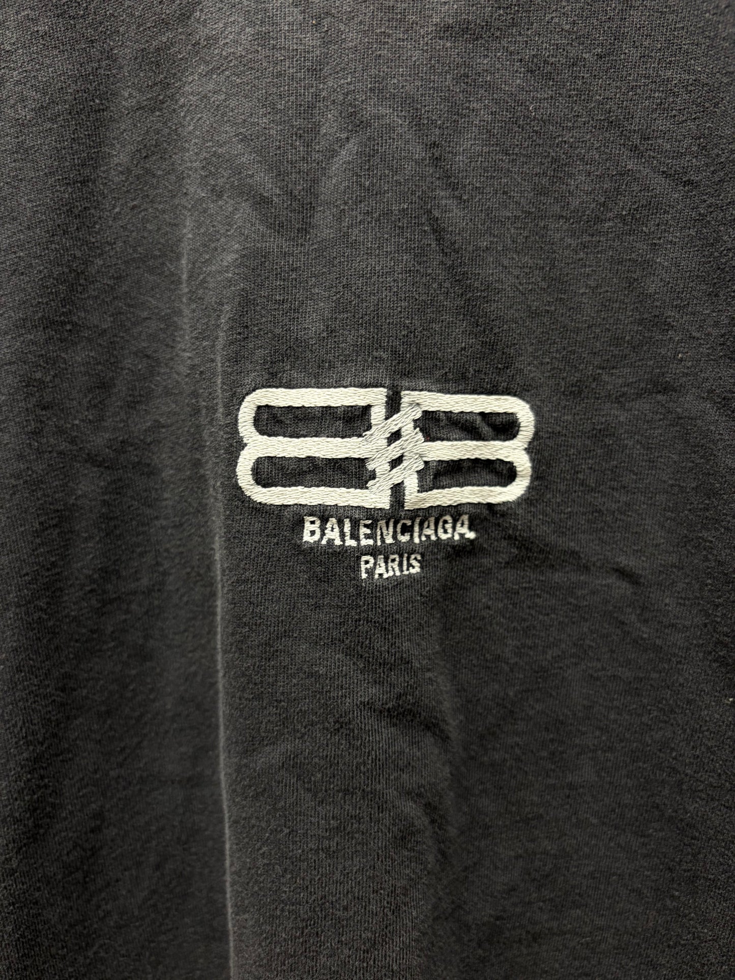 2022 Balenciaga ‘BB Crest’ Embroidered Logo Black Crped Fit T-Shirt
