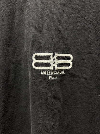 2022 Balenciaga ‘BB Crest’ Embroidered Logo Black Crped Fit T-Shirt