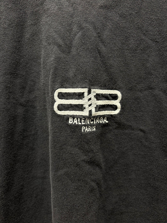 2022 Balenciaga ‘BB Crest’ Embroidered Logo Black Crped Fit T-Shirt