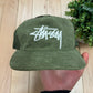 Stussy Corduroy Sage Green/White Strapback Logo Hat