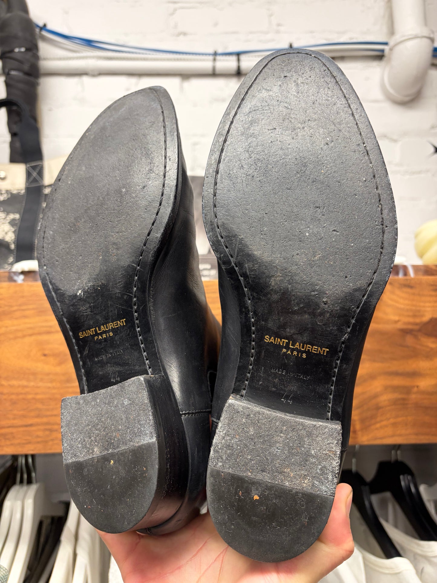 Saint Laurent ‘Wyatt’ Black Leather Pointed Toe Boots