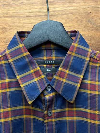 Gucci Tonal Plaid Patterned Slim Fit Button Up Shirt
