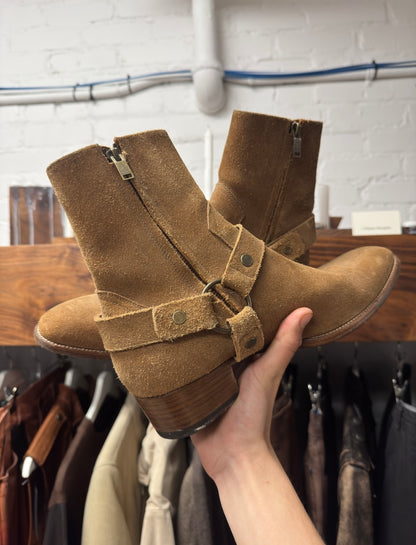 Saint Laurent ‘Wyatt’ Brown Suede Harness Boots