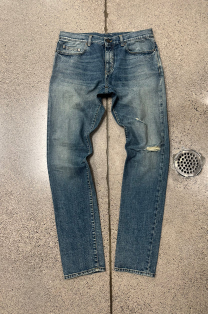 2015 Saint Laurent by Hedi Slimane ‘D02’ Distressed Blue Skinny Denim