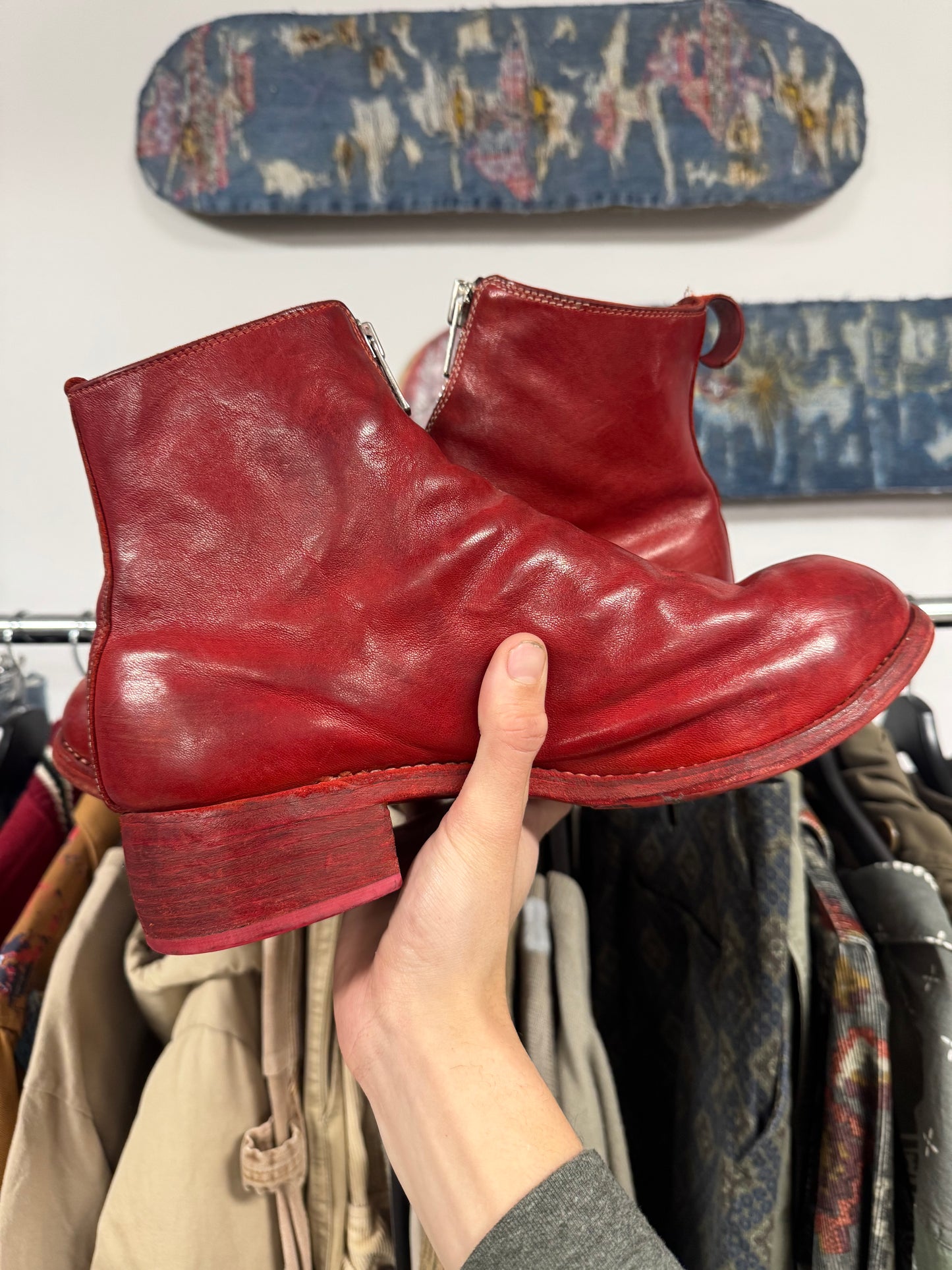 Guidi ‘PL1’ Red Leather Front Zip Boots