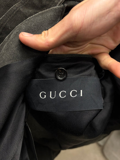 2000s Gucci by Tom Ford Brown Suede ‘Fatigue’ Belted Collar Jacket