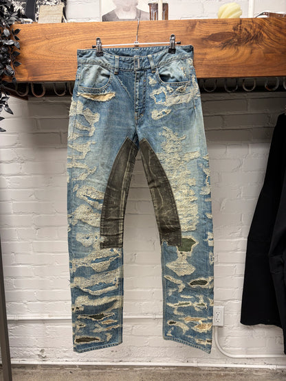 Givenchy Boro Repaired Distressed Moleskin Patched Blue Denim