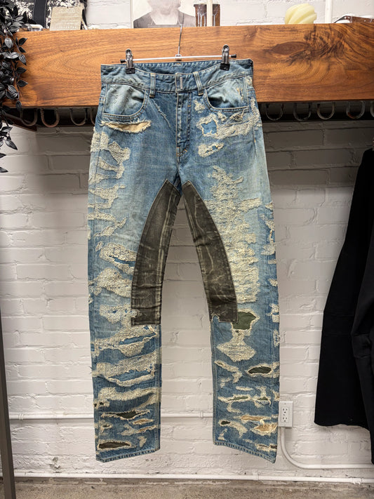 Givenchy Boro Repaired Distressed Moleskin Patched Blue Denim