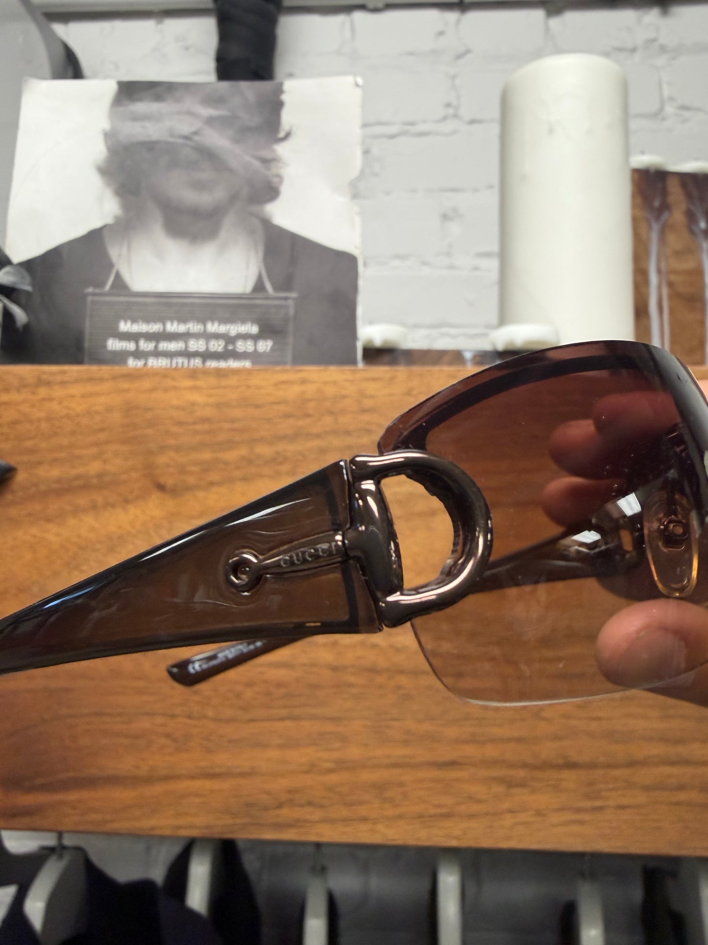2000s Gucci Brown Tinted ‘Horsebit’ Rimless Sunglasses