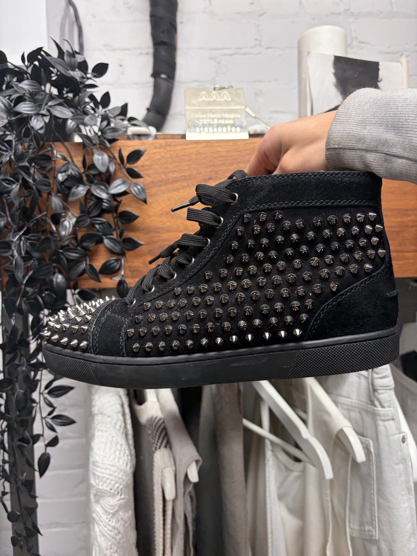 Christian Louboutin ‘Junior Spike’ Black/Red Bottom High Top Sneakers