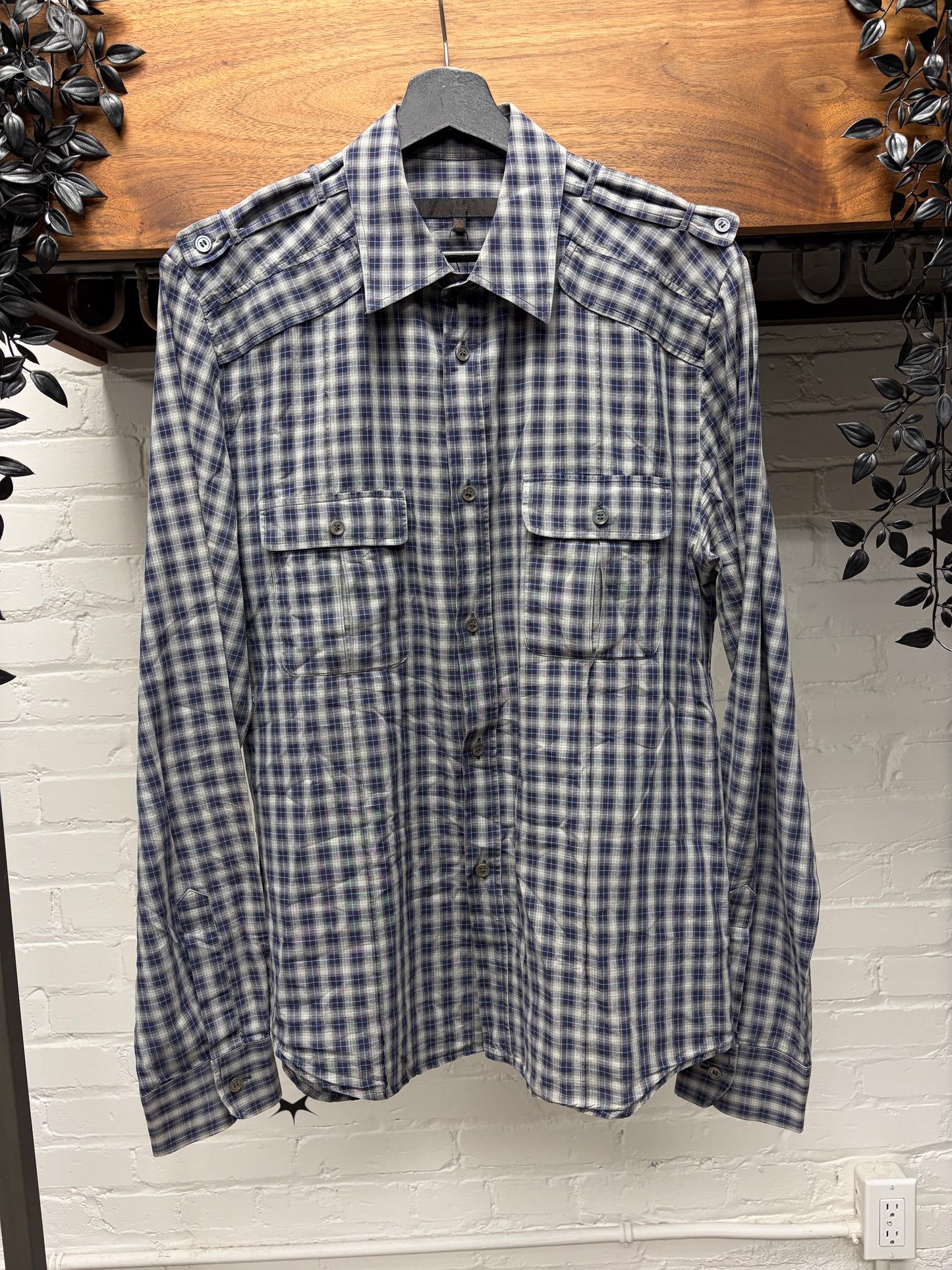 Veronique Branquinho Tartan Plaid White/Blue Button Up Shirt