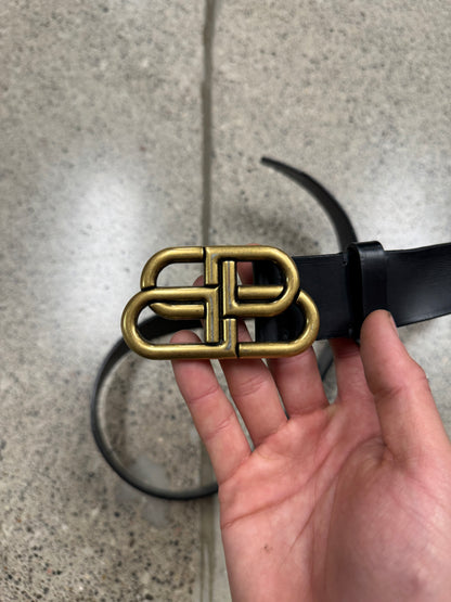 Balenciaga ‘BB’ Gold Interlock Logo Leather Belt