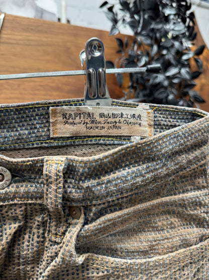 Kapital Faded Brown ‘Century’ Repaired Buckle Back Denim