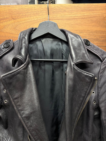 Rick Owens ‘Stooges’ Men’s Black/Purple Faded Calfskin Leather Biker Jacket