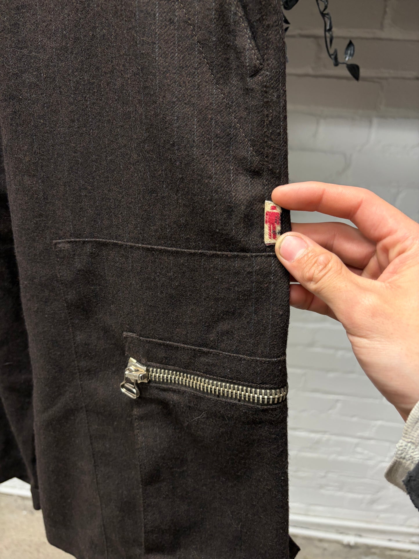 Vintage Jean Paul Gaultier Brown Pinstripe ‘Exposed Zip’ Shorts