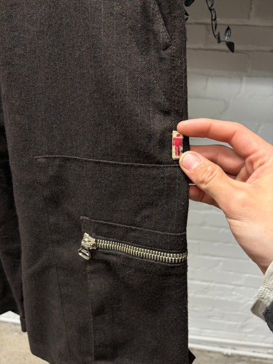 Vintage Jean Paul Gaultier Brown Pinstripe ‘Exposed Zip’ Shorts