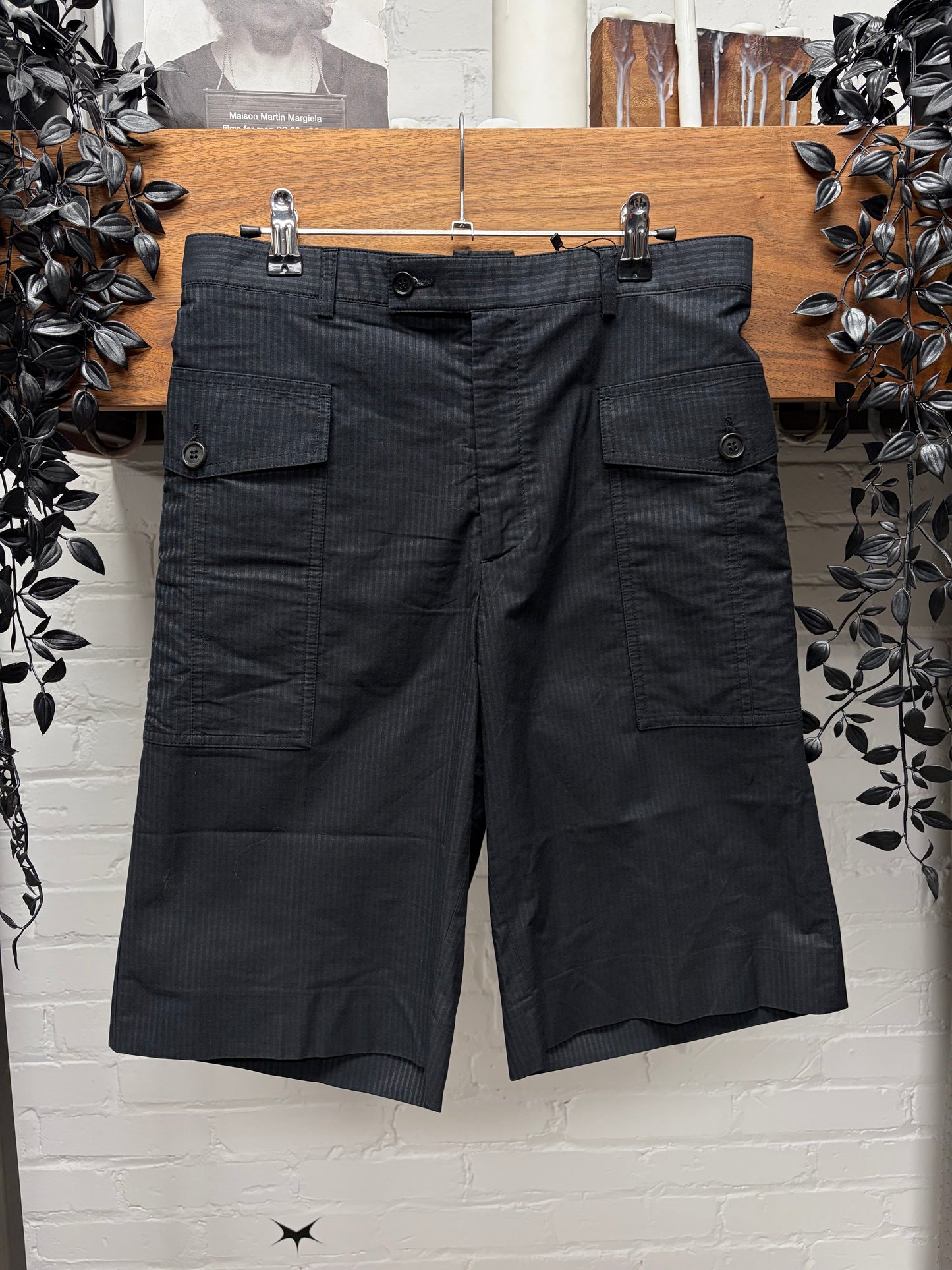 SS2008 Dior Homme Pinstripe Black Wide Leg Cargo Trouser Shorts