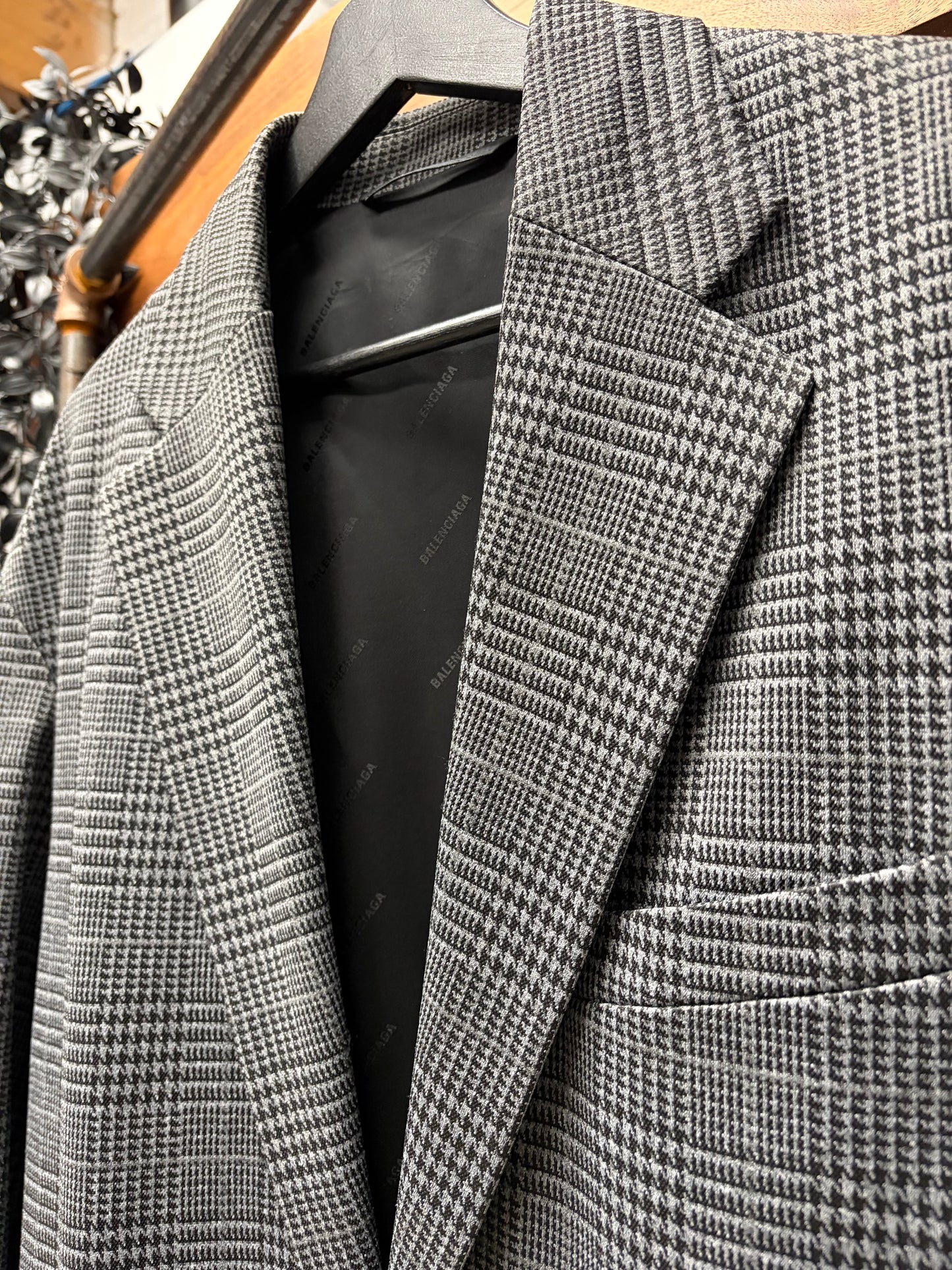 2020 Balenciaga ‘Houndstooth’ Grey Full Length Long Coat