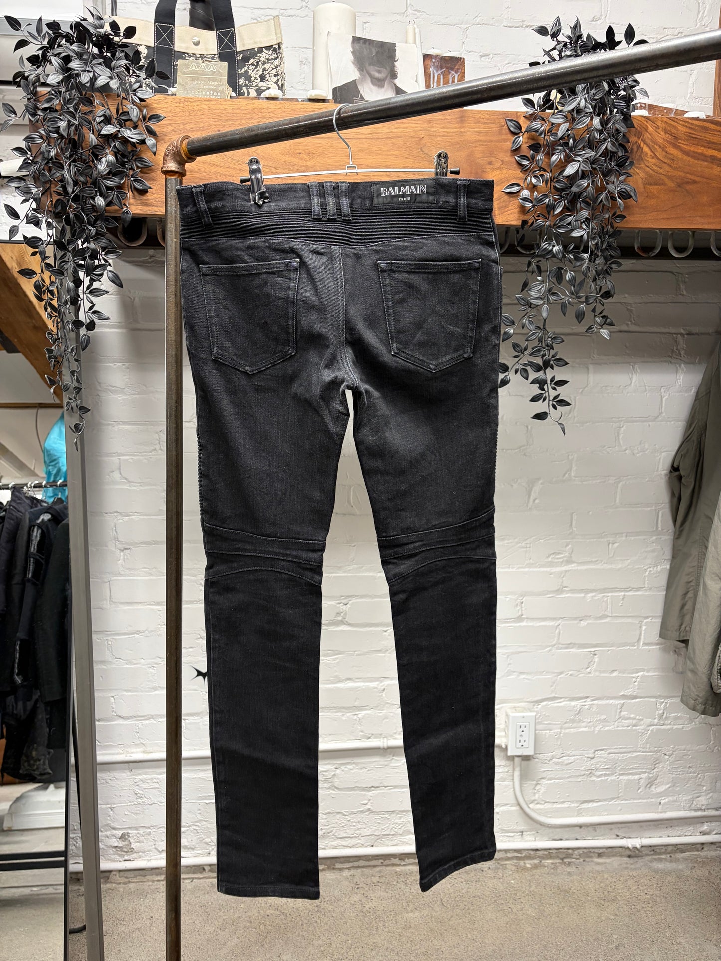 Balmain Classic Black Biker Skinny Jeans