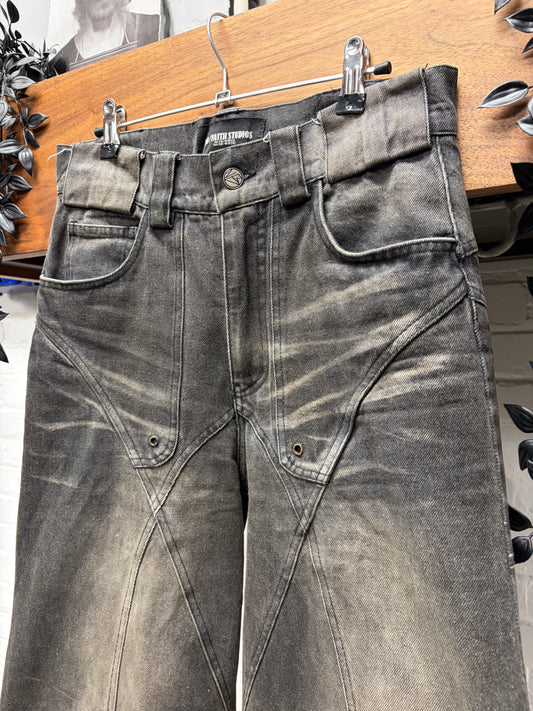 No Faith Studios Sun Faded ‘Dune’ Flared Leg Denim