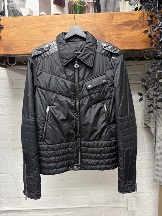 AW1997 Gucci by Tom Ford Padded Down ‘GG Interlock Zip’ Biker Jacket with Leather Accenting