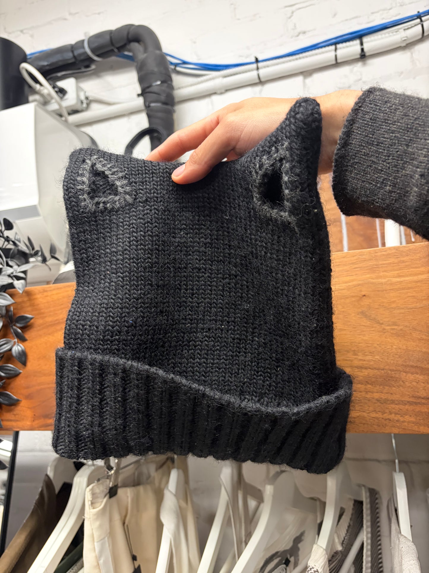 Beauty:Beast ‘Cat Ears’ Ribbed Black Wool Beanie