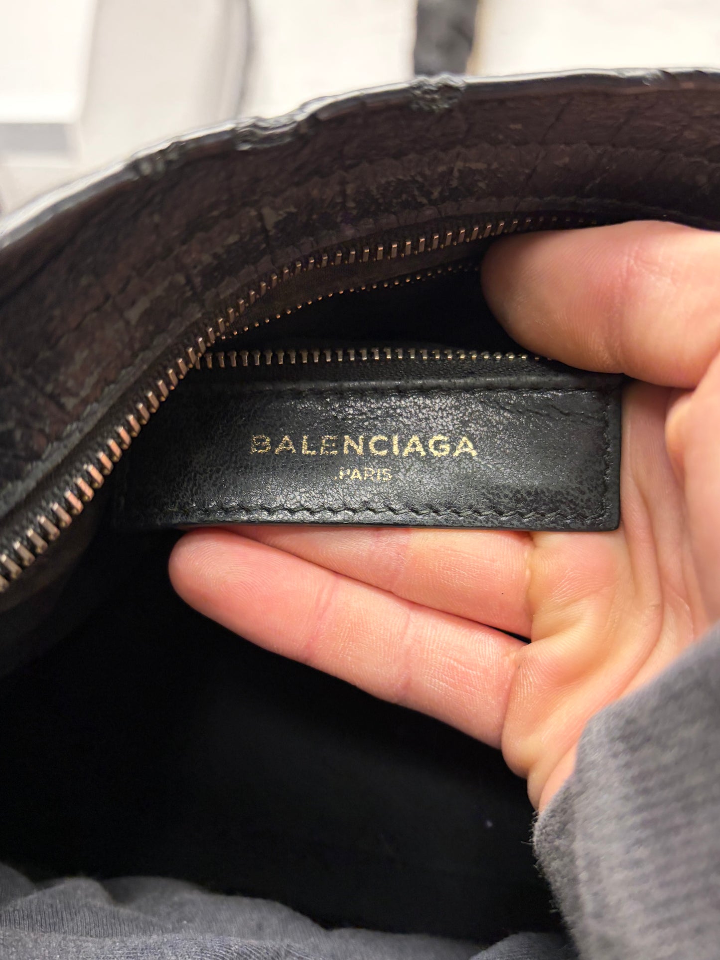 Balenciaga Embossed Croc Leather ‘City’ Classic Black Bag