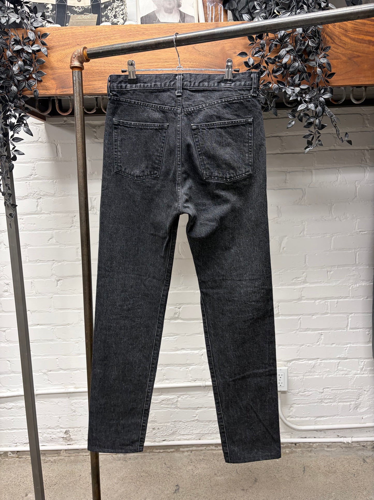 Saint Laurent Distressed ‘Pocket Logo’ D14 Washed Black Skinny Jeans