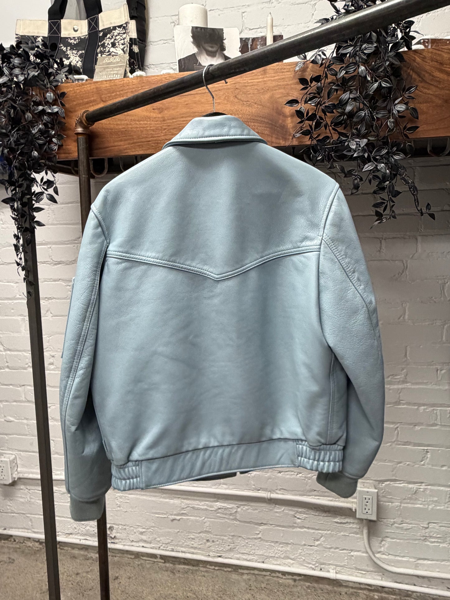 AW2019 Supreme x Schott Baby Blue Leather Bomber Jacket