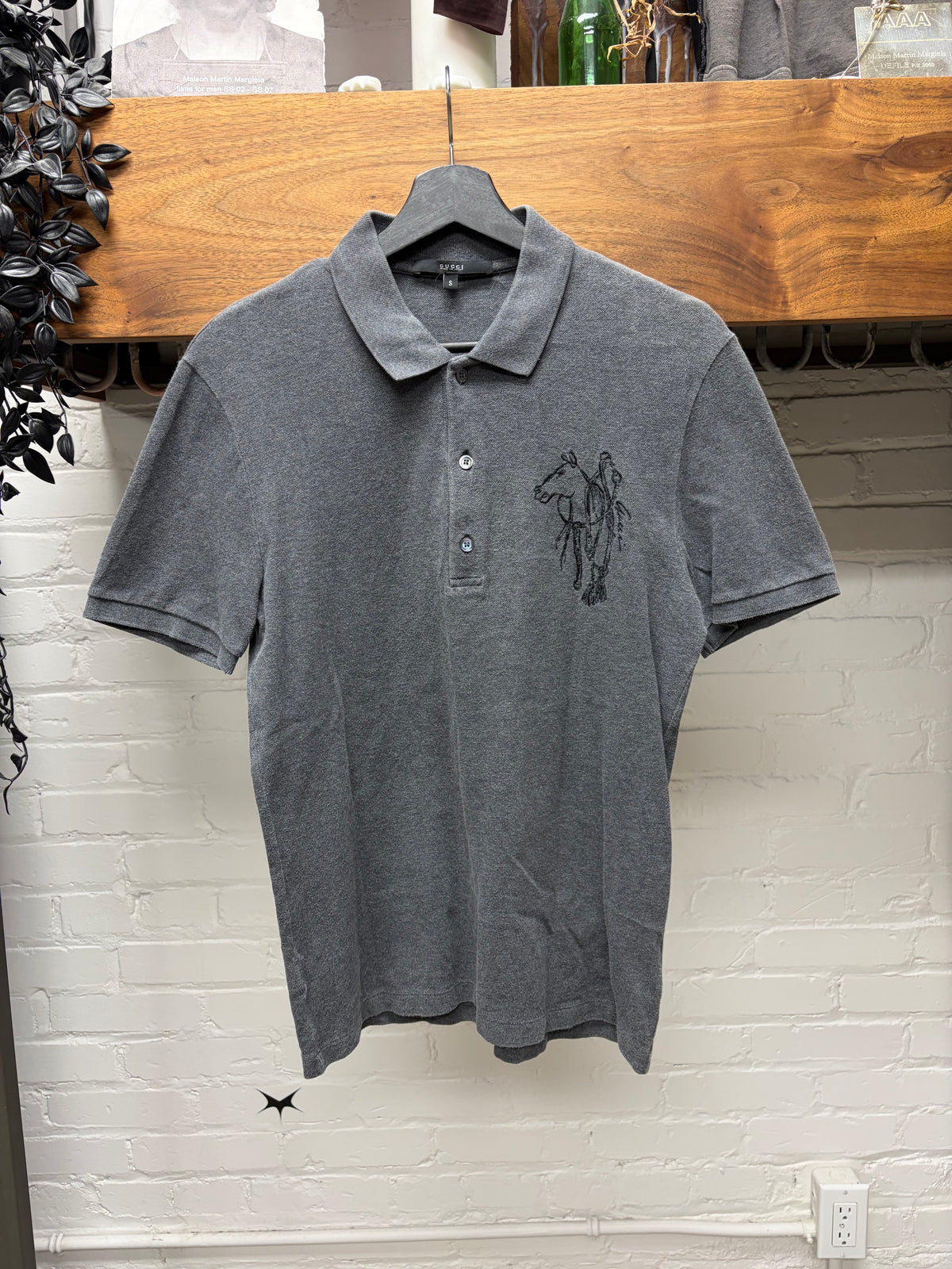 Gucci ‘Polo Horse’ Embroidered Logo Grey Cotton Polo