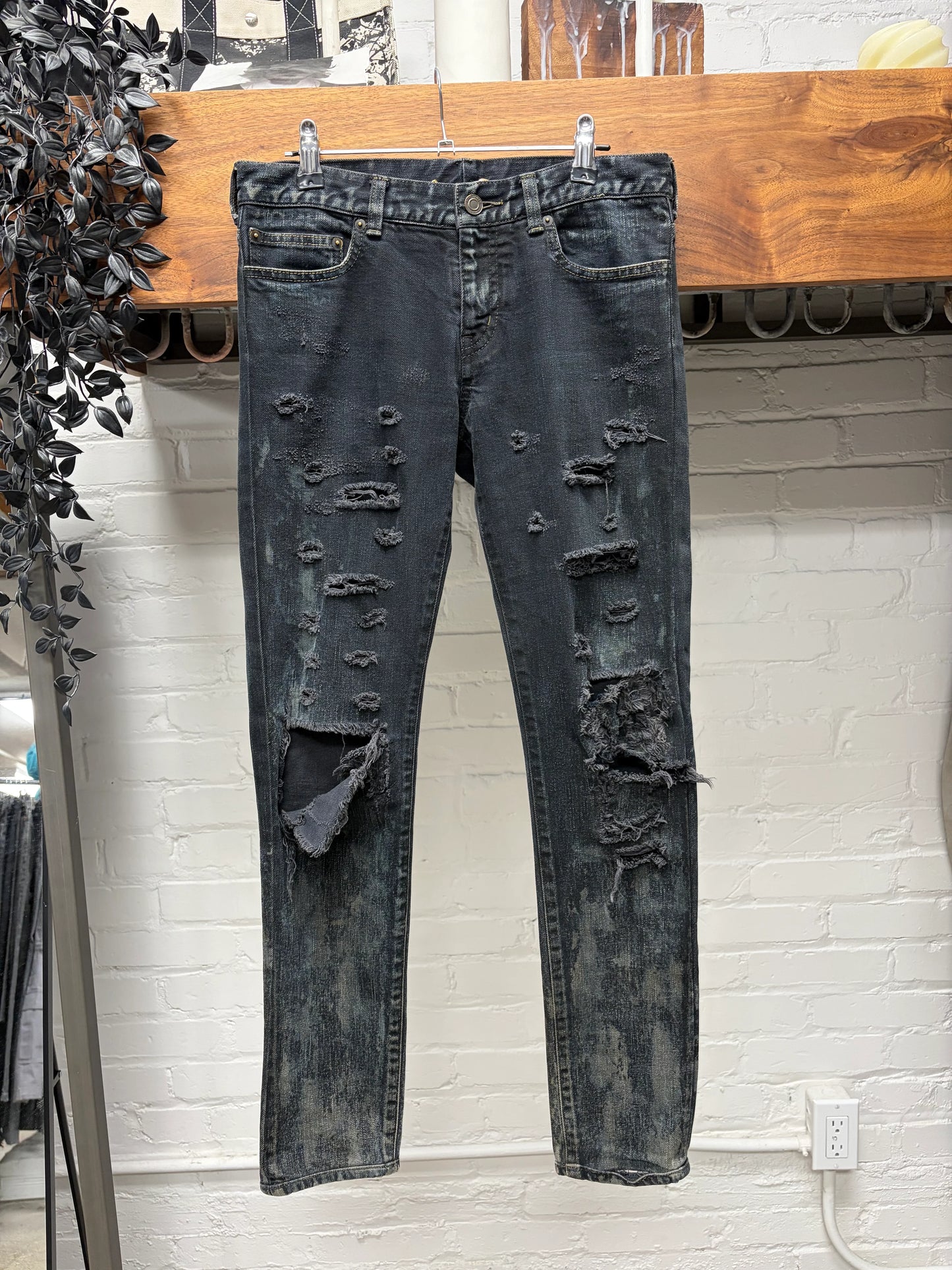 2014 Saint Laurent by Hedi Slimane ‘Oil Spill’ D02 Distressed Crash Skinny Jeans