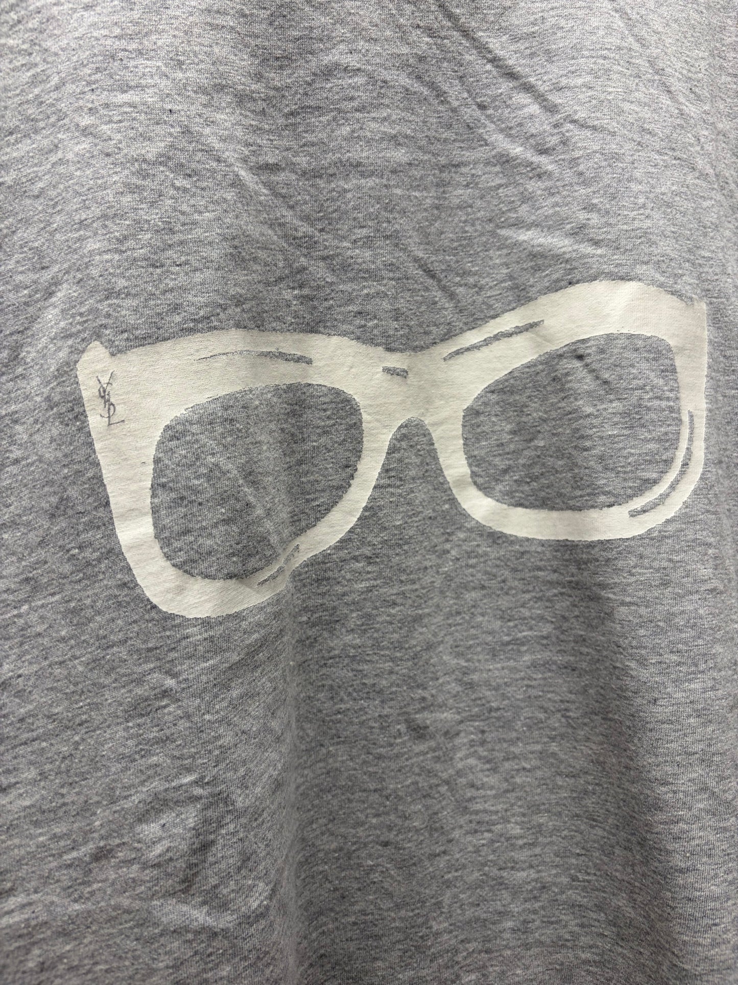 Vintage Yves Saint Laurent ‘Glasses’ YSL Logo Grey/White Graphic T-Shirt