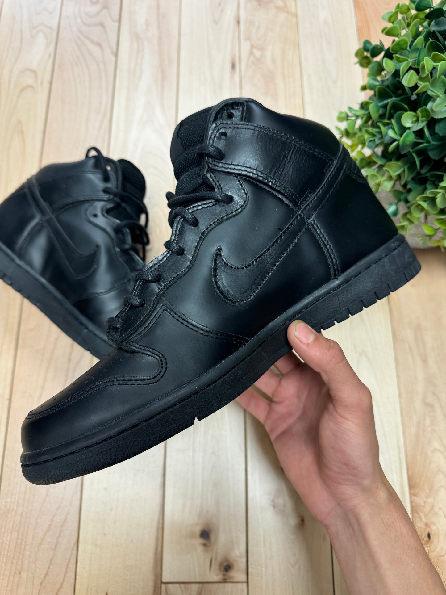 Nike ‘Triple Black’ Leather Dunk High Sneakers