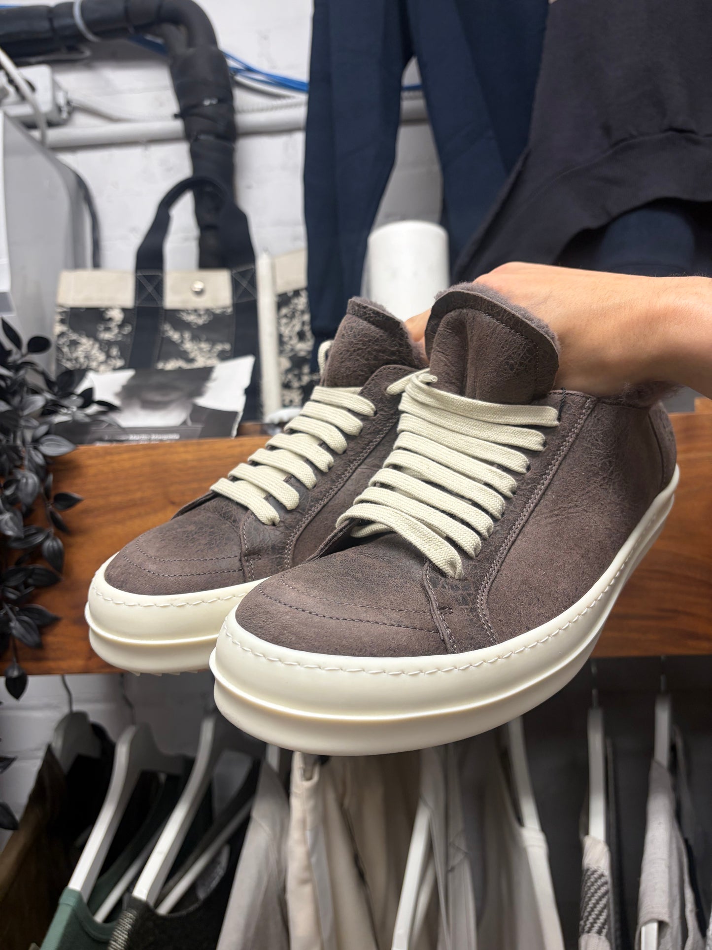 AW2025 Rick Owens DrkDust ‘Minimal Vintage Sneakers’ With Shearling Liner