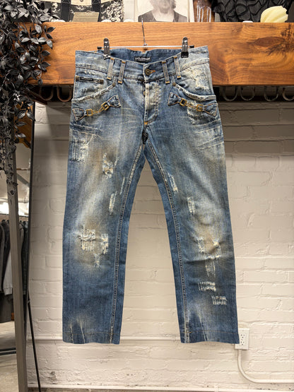 2000s Dolce & Gabbana ‘Horsebit’ D&G Logo Mudwash Blue Denim