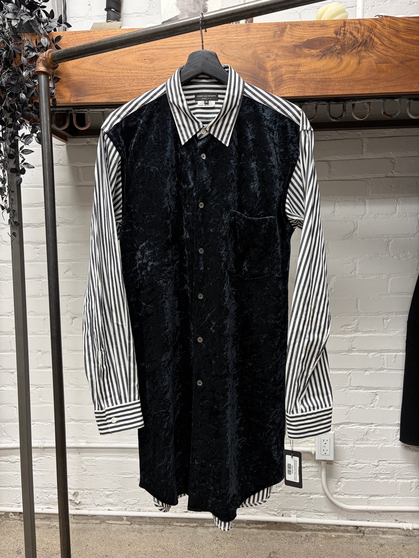2019 Comme Des Garçons Homme Plus Pinstripe/Velour Button Up Shirt