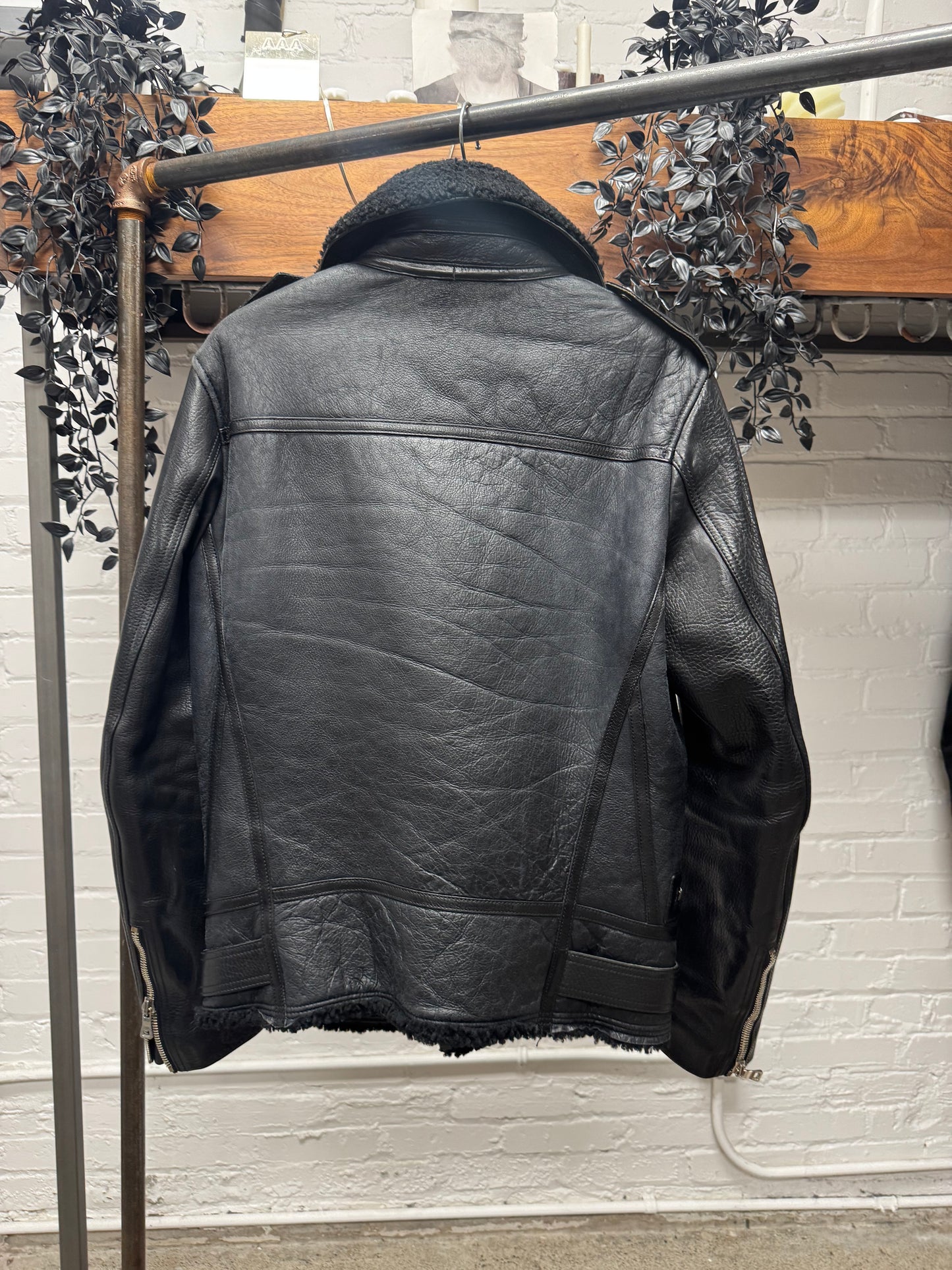 Balmain ‘Shearling Lined’ Sheepskin Black ‘Moto’ Biker Jacket