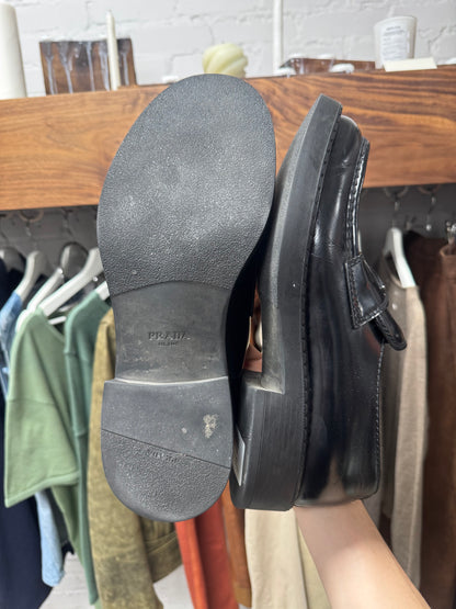 Prada ‘Spazzolato’  Platform Calfskin Leather Loafers