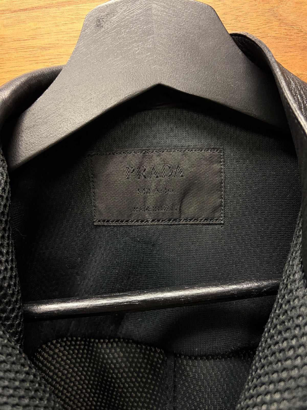 Prada Black Lambskin Leather/Mesh Hybrid Sport Jacket