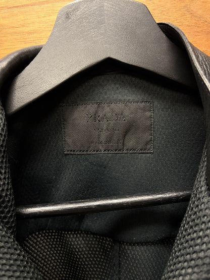Prada Black Lambskin Leather/Mesh Hybrid Sport Jacket