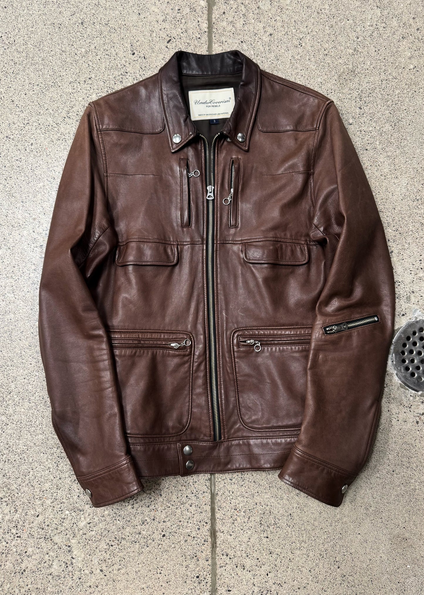 AW2007 Undercover Brown Lambskin Leather Worker’s Jacket