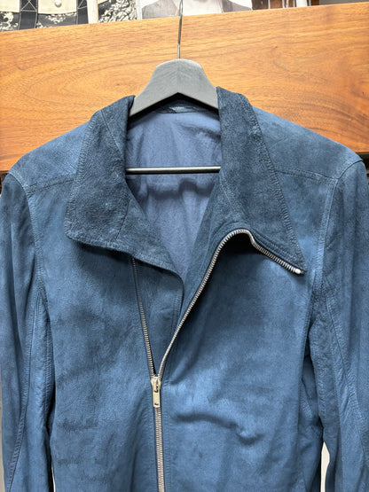 AW2018 Rick Owens Sisyphus ‘Mollino’ Olympic Blue High Neck Zip Blistered Lambskin Leather Jacket