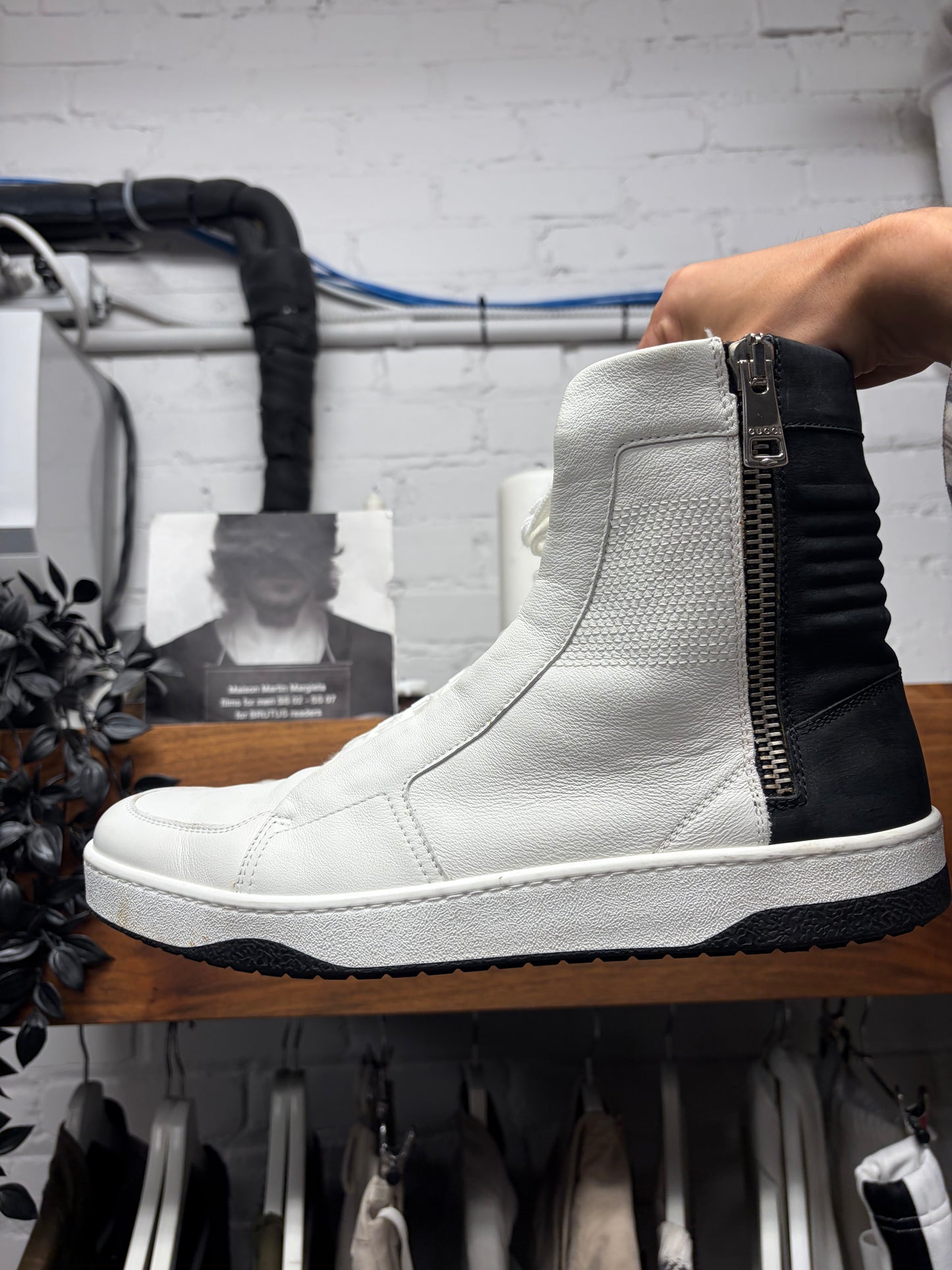 2010s Gucci Black/White ‘Hudson’ Leather High Top Sneakers