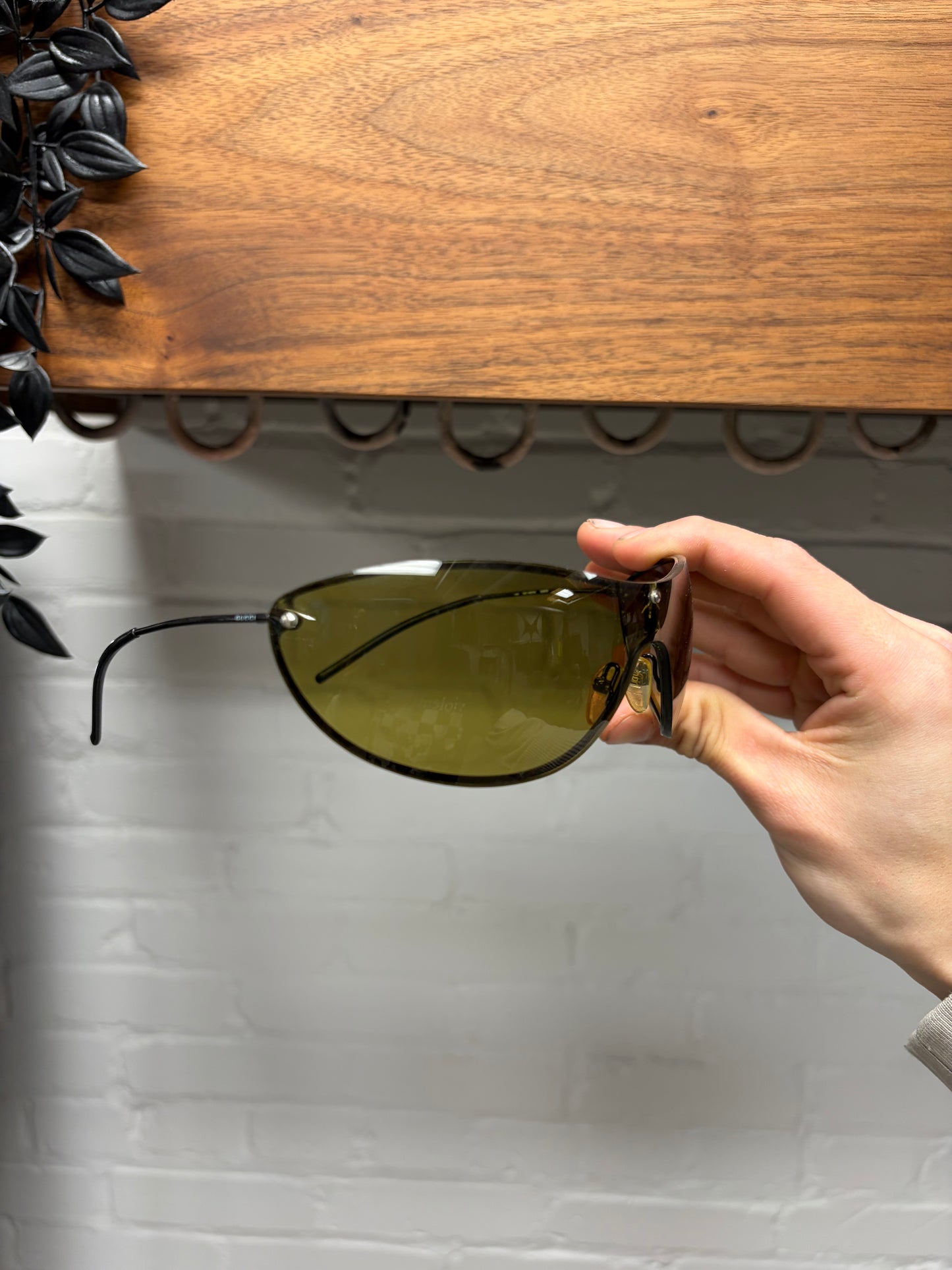 2000s Gucci Rimless Green Tinted Silver Frame Sunglasses