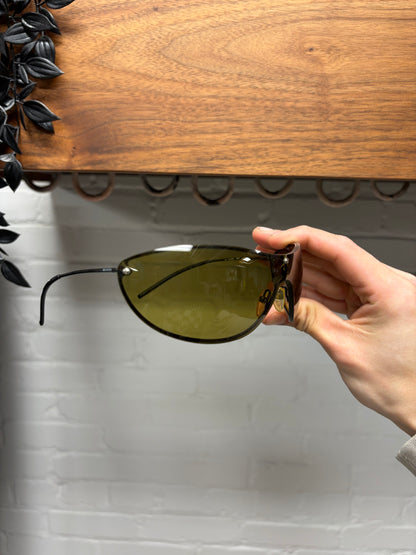 2000s Gucci Rimless Green Tinted Silver Frame Sunglasses