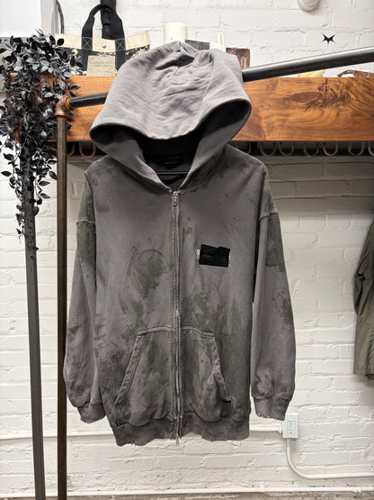AW2023 Balenciaga Mudshow ‘Gaffer Tape’ Grey Distressed Zip-Up Hoodie