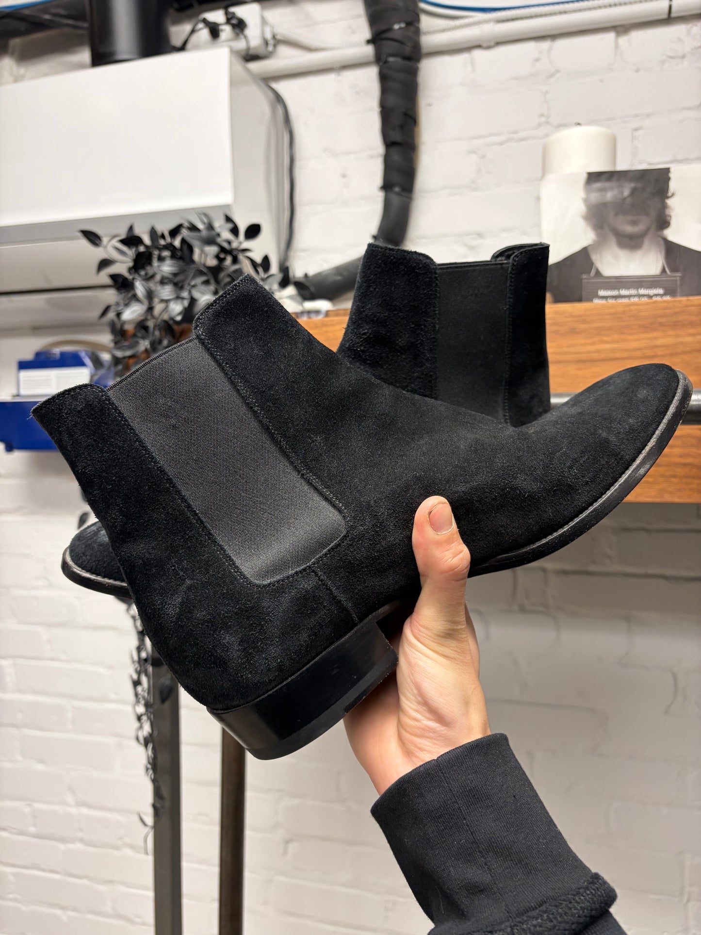 Saint Laurent Black Suede ‘Wyatt’ Pointed Toe Boots