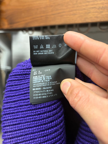 AW2018 Prada Ribbed Purple Wool Logo Beanie